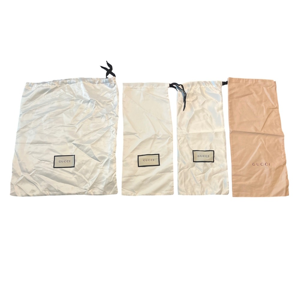 Gucci Dust Bag Set 4 Pieces White Satin Tan Cotton Handbag Shoe Storage Bags